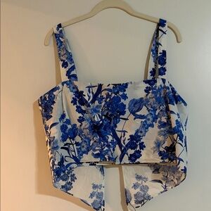 Cara Cara White Crop Top with Blue Floral Print